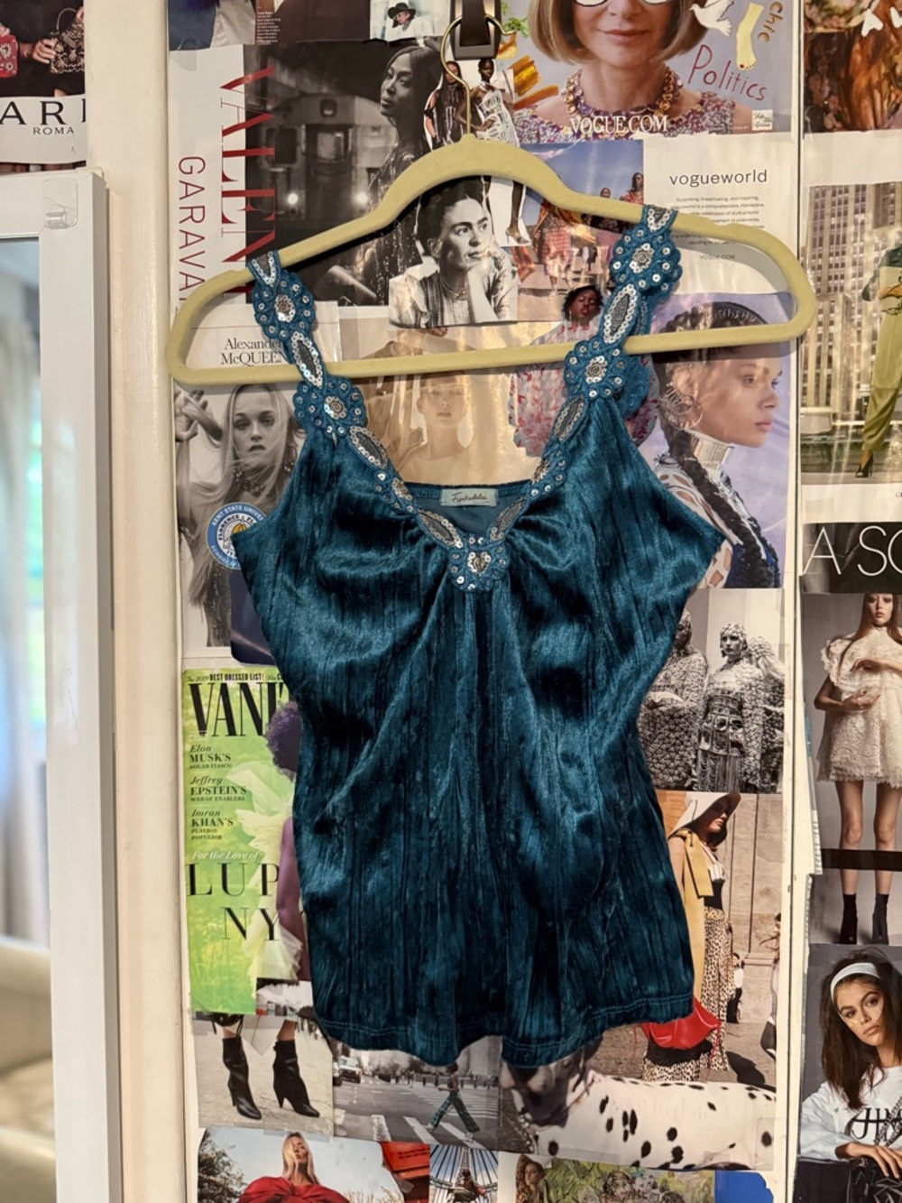 Embellished Teal Satin Cami Tank - Unbranded